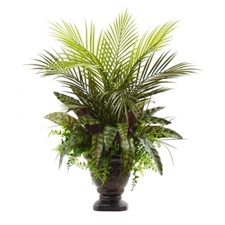 Nearly Natural 27 in. Mixed Areca Palm- Fern and Peacock With Planter 6828